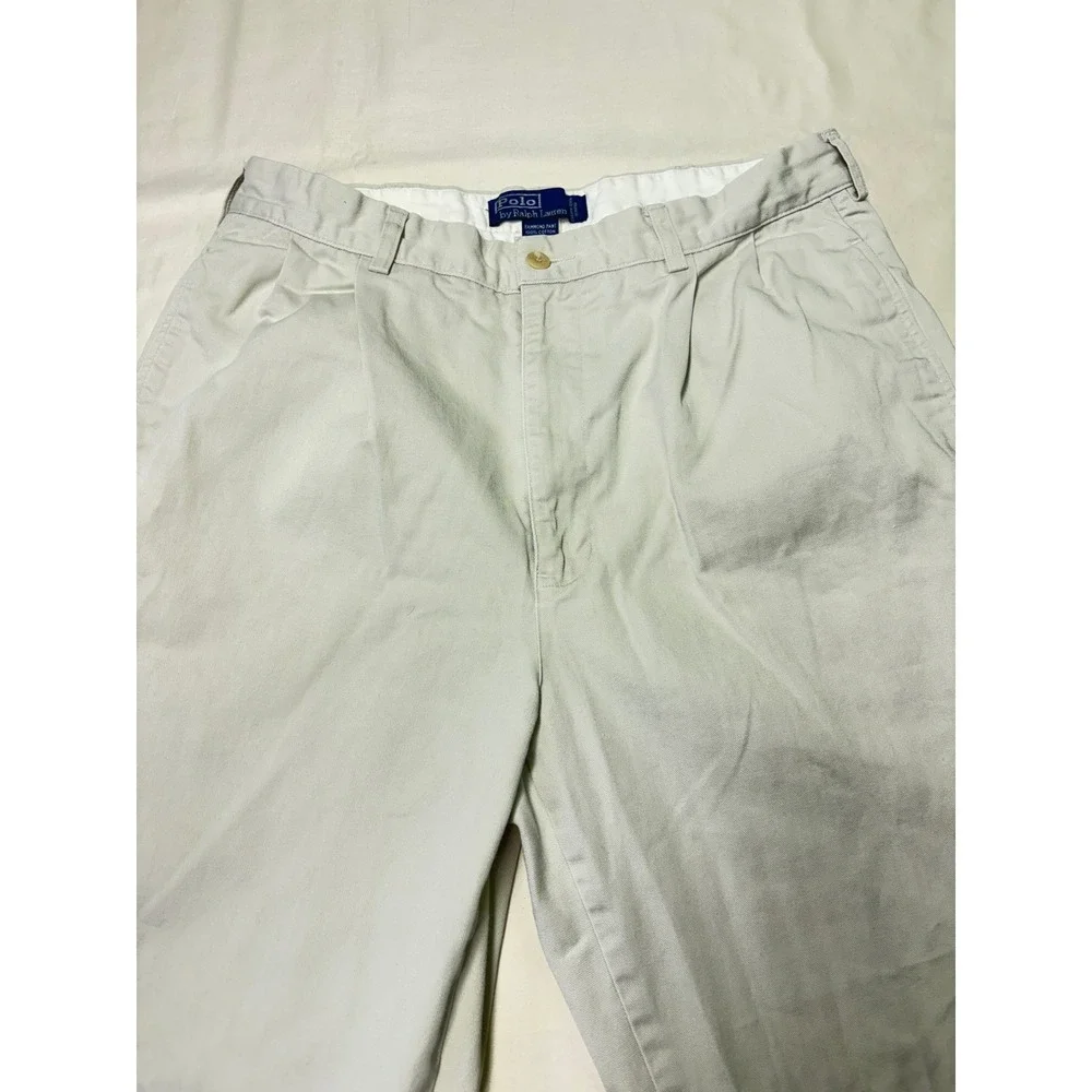 Polo‎ Ralph Lauren Hammond Pant Mens 34/27 Beige Pleated Cuffed Cotton Chinos